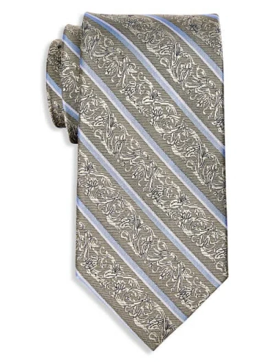 Oak Hill Premium By Dxl Big & Tall Striped Silk Tie In Brown