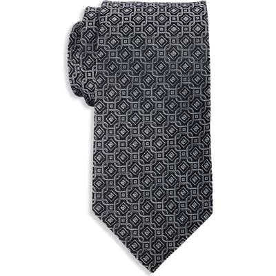 Oak Hill Premium By Dxl Big & Tall Tonal Geometric Link Silk Tie In Black