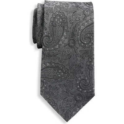 Oak Hill Premium By Dxl Big & Tall Tonal Paisley Silk Tie In Gray
