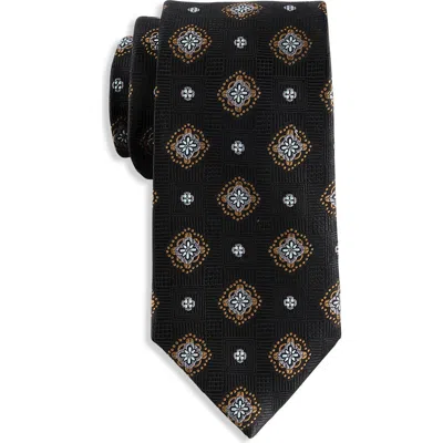 Oak Hill Premium By Dxl Big & Tall Winter Medallion Silk Tie In Black
