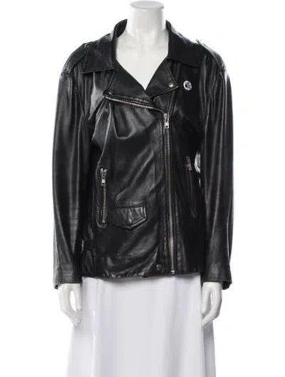 Pre-owned Oak Leather Biker Jacket In Black