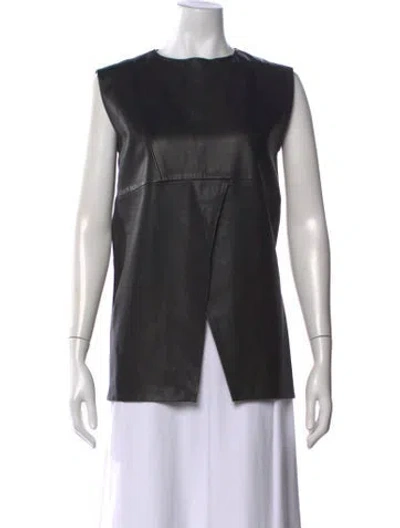 Pre-owned Oak Leather Crew Neck Top In Black