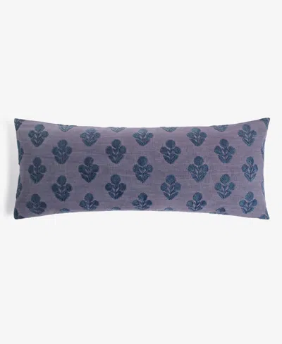 Oake Lumbar Block Print Cotton Decorative Pillow, 14" X 36" In Blue
