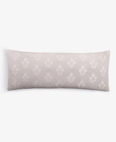 Oake Lumbar Block Print Cotton Decorative Pillow, 14" X 36" In Purple