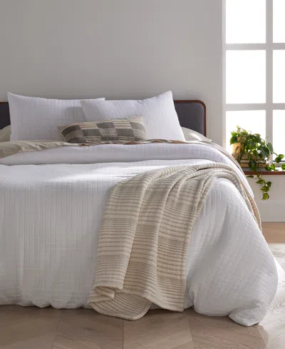 Oake Organic Cotton Check Matelasse 3-pc. Duvet Cover Set, Full Queen, Created For Macy's In White