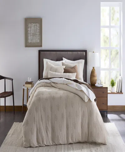 Oake Woven Floral Block Print 3-piece Duvet Cover Set, Full/queen, Macy's Exclusive In Brown