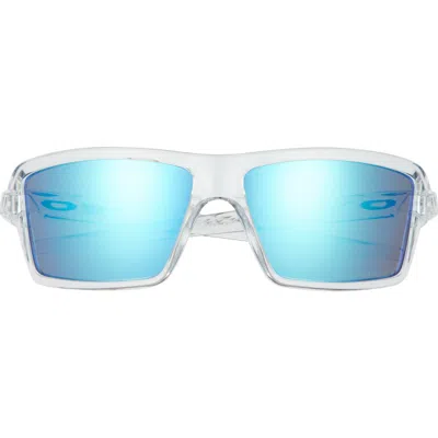Oakley 63mm Polarized Rectangular Sunglasses In Blue/clear