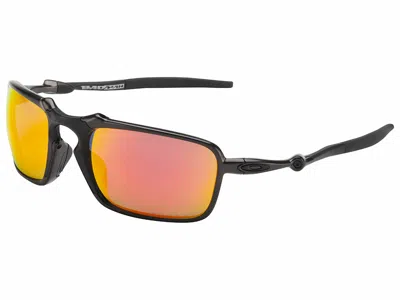 Pre-owned Oakley Badman Polarized Sunglasses Oo6020-03 X Metal Dark Carbon/ruby Iridium In Red Iridium
