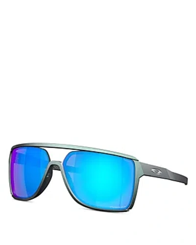 Oakley Castel Rectangular Sunglasses, 63mm In Green/blue Solid