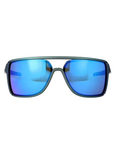 Oakley Castel Sunglasses In 914713 Matte Silver/blue Colorshift