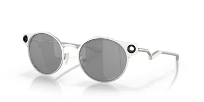 Pre-owned Oakley Deadbolt Sunglasses Oo6046-0150 Satin Chrome Frame W/ Prizm Black Lens