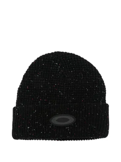 Oakley Ellipse Flecked Logo-patch Beanie Hat In Black