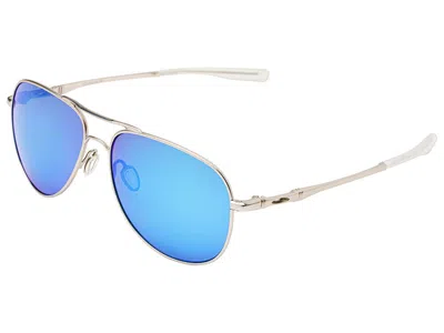 Pre-owned Oakley Elmont M Polarized Sunglasses Oo4119-0758 Satin Chrome/sapphire Iridium