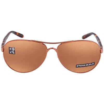 Pre-owned Oakley Feedback Prizm Tungsten Polarized Pilot Ladies Sunglasses Oo4079 407931 In Brown