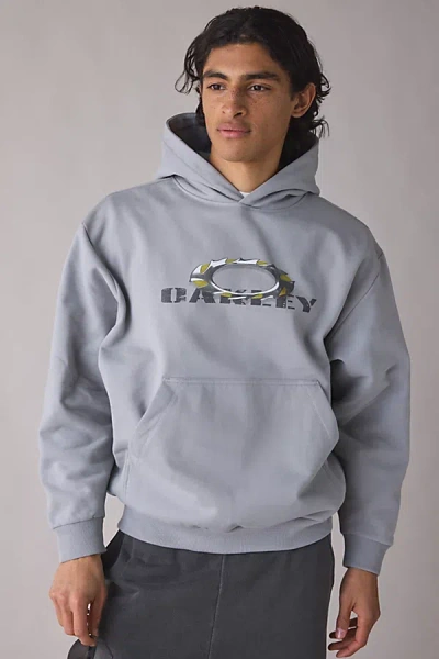 Oakley Heritage Logo Brushed Hoodie Sweatshirt In Dark Grey, Men's At Urban Outfitters In Blue