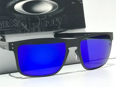 Pre-owned Oakley Holbrook Metal Matte Black Polarized Galaxy Blue Sunglass 4123 In Gray