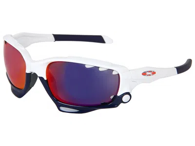 Pre-owned Oakley Jawbone Uk Union Jack Sunglasses 24-328 Polished White/+red Iridium, Vr28