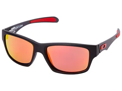 Pre-owned Oakley Jupiter Carbon Scuderia Ferrari Polarized Sunglasses Oo9220-06 Black/ruby In Ruby Iridium
