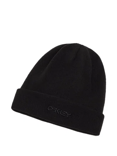 Oakley Logo-embroidered Ribbed Beanie Hat In Black