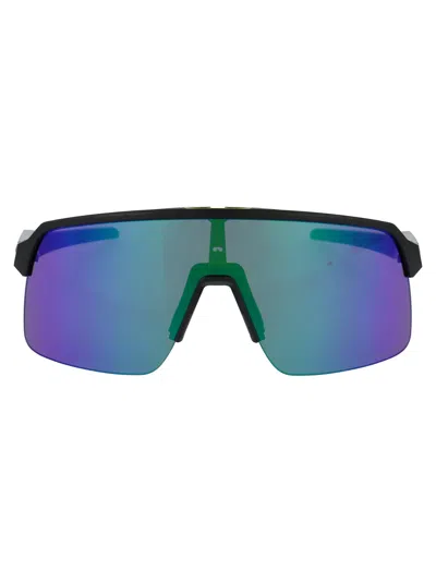 Oakley Matte Black Acetate Sunglasses In Blue