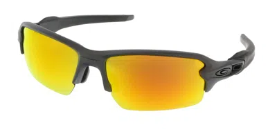 Pre-owned Oakley Men's  Flak 2.0 Rectangular Sunglasses In Steel Grey/prizm Ruby Orange (0oo9271)