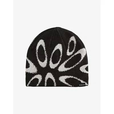 Oakley Mens Black/white Ellipse Graphic Knitted Beanie In Burgundy