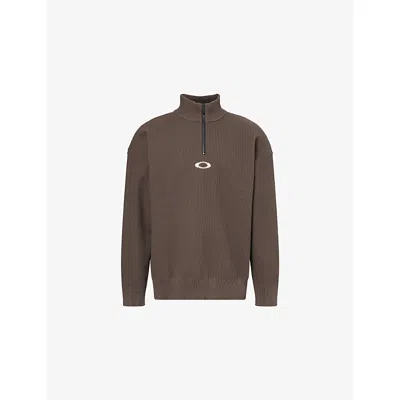 Oakley Mens Shadow Black New Retro Textured Knitted Jumper In Gray