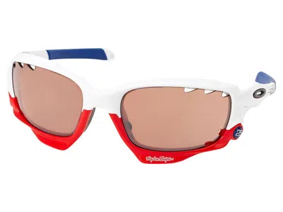Pre-owned Oakley Racing Jacket Troy Lee Sunglasses Oo9171-22 White/vr28 Black, Clear In Vr28 Black Iridium, Clear (2 Sets)