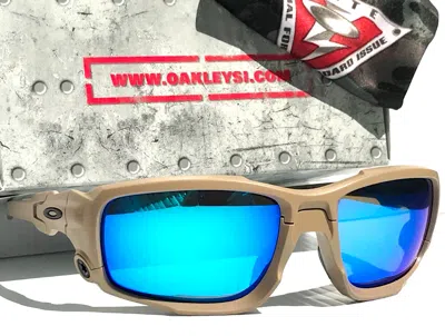 Pre-owned Oakley Si Shocktube Terrain Tan Polarized Galaxy Blue Lens Sunglass 9329