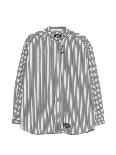 Oakley Striped Band-collar Shirt In Gray
