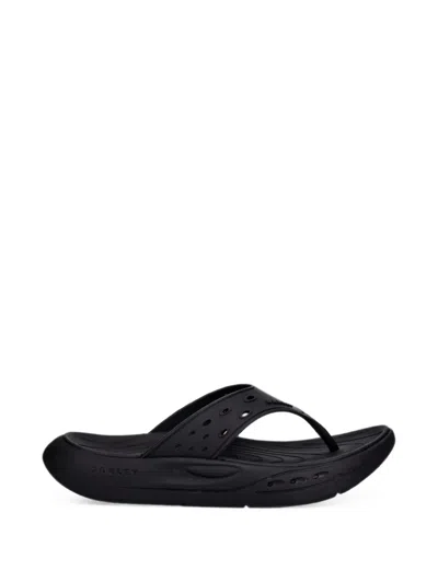 Oakley Studio Perforated Logo-embossed Flip-flops In Black