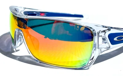 Pre-owned Oakley Turbine Rotor Shiny Clear & Blue Polarized Galaxy Ruby Lens Sunglass 9307 In Red