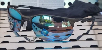 Pre-owned Oakley Wiretap 2.0 4145-0660 Sunglasses Satin Lead /prizm Deep H2o Polarized In Blue