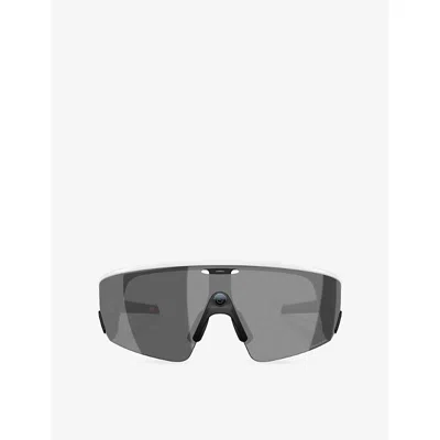 Oakley Womens White Ow8001 Rectangle-frame Acetate Sunglasses In Gray