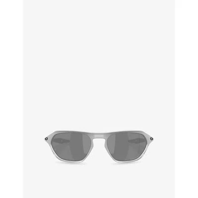 Oakley Womens Oo9537 Cage Jacket Geometric-frame Nylon Sunglasses Silver In Gray