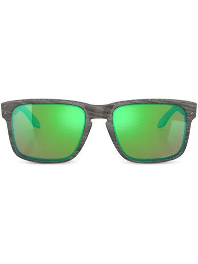 Oakley Wood-grain Mirrored Sunglasses In Green