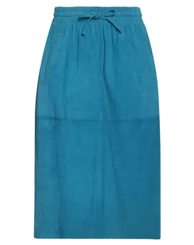Oakwood Woman Midi Skirt Azure Size L Goat Skin In Blue