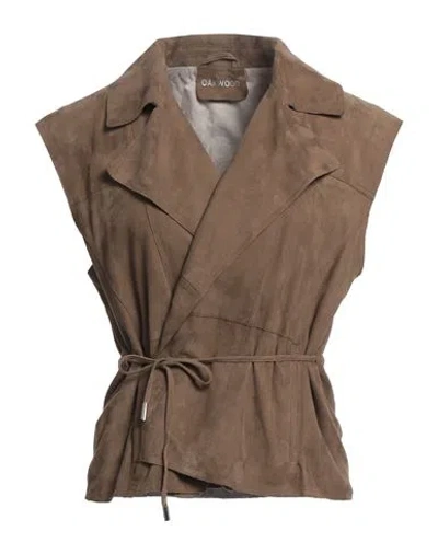 Oakwood Woman Vest Khaki Size M Goat Skin In Brown