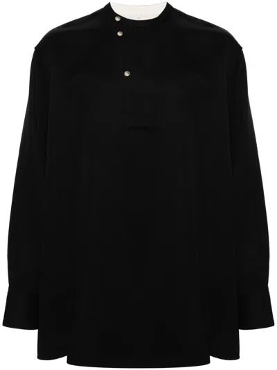 Oamc Asymmetric Wool Shirt In Black