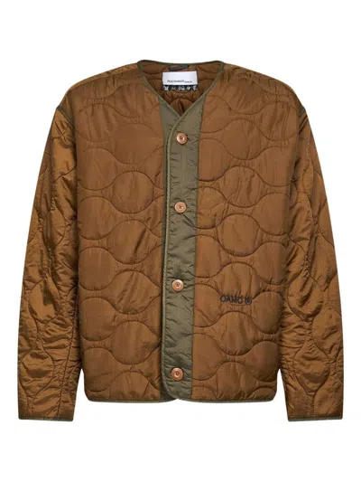 Oamc Combat Liner Jacket Contrast Panel In Brown