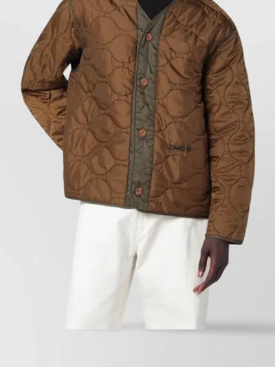 Oamc Combat Liner Jacket Contrast Panel In Brown