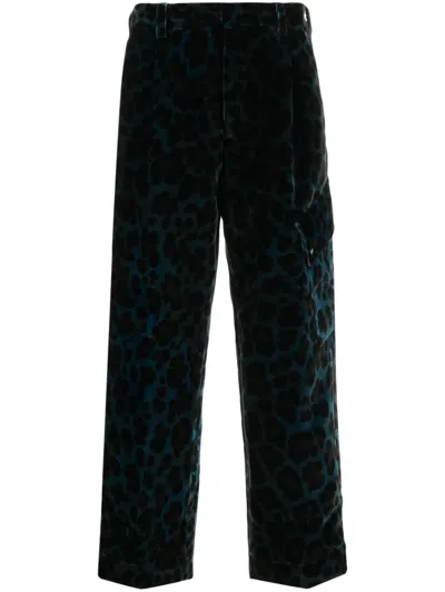 Oamc Combine Leopard-print Cargo Trousers In Green