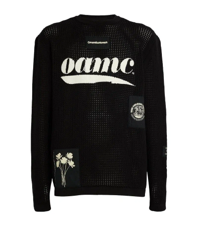 Oamc Cotton Mesh-knit Logo Jumper In Black