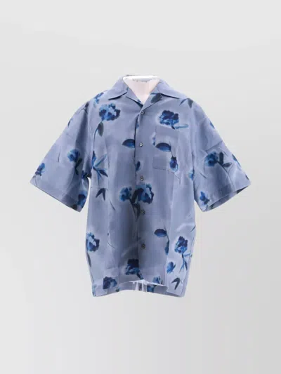 Oamc Floral Pattern Kurt Shirt With Short Sleeves In Metallic