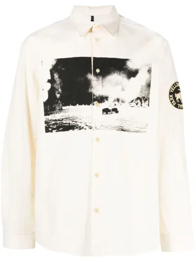 Oamc Graphic-print Long-sleeve Cotton Shirt In White