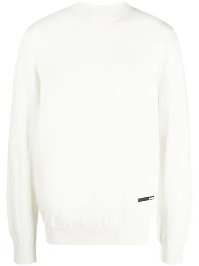 Oamc Logo-patch Merino Wool Jumper In Weiss