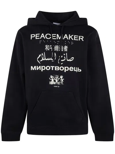 Oamc Lettering Drawstring Hoodie In Black