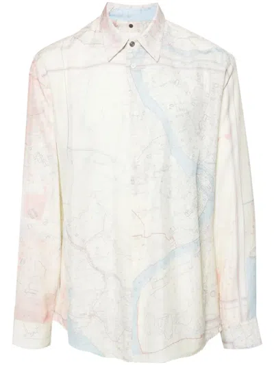 Oamc Map-print Shirt In Neutrals