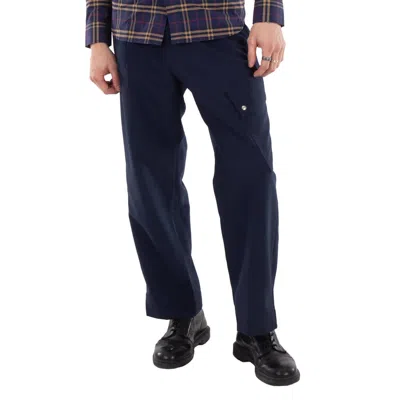 Oamc Men's Navy Combine Straight-leg Cropped Trousers In Blue