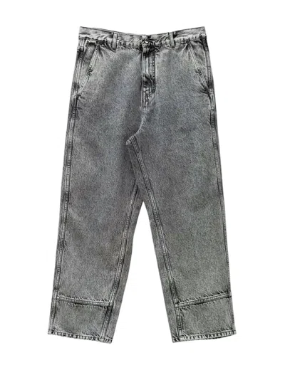 Oamc Mid-length Washed Grey Denim Pants In Blue